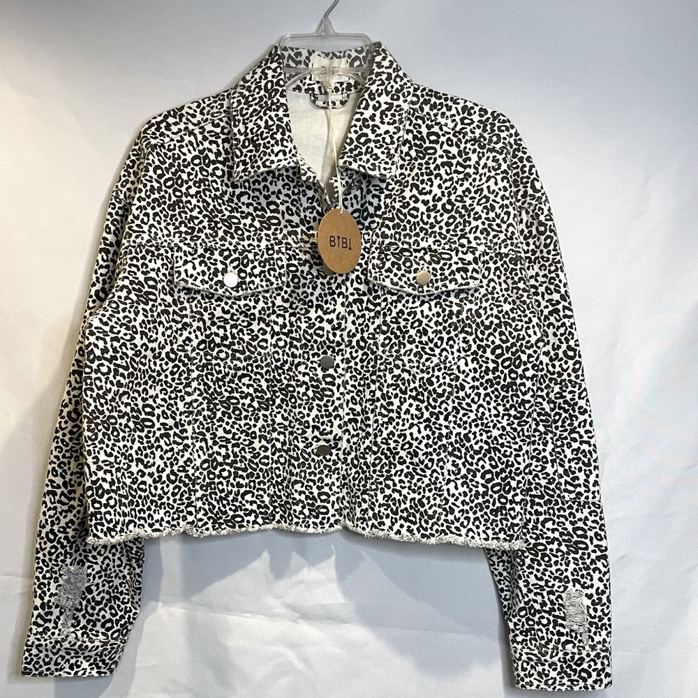 BIBI black and white leopard jean jacket
